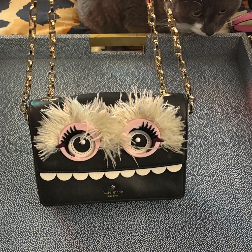 Kate Spade Black and Cream Furry Eyed Crossbody, Monster Party Crossbody - Picture 4 of 8